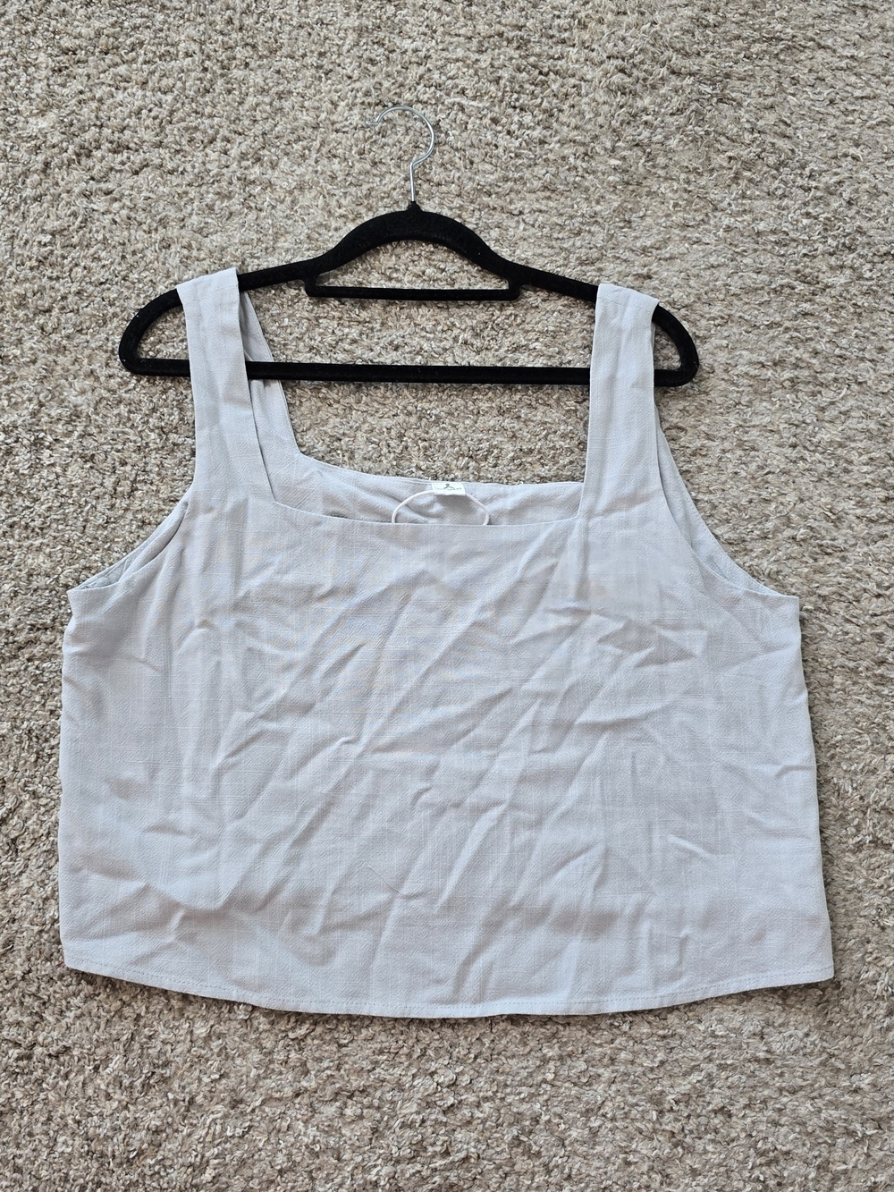 ANRABESS Gray Square Neck Cropped Tank Wide Straps Linen Blend Women’s L Luxury